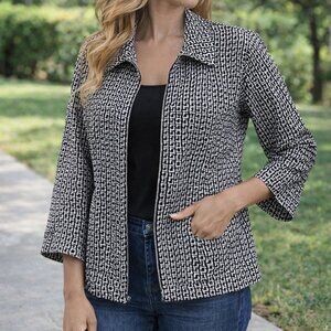 Christopher & Banks Black White Geometric Cropped Jacket Blazer Size Large